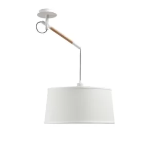 Image of Nordica Multi Position Ceiling Pendant with White Shade 1 Light E27, Matt White, Beech with Ivory White Shade