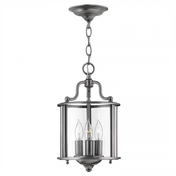Image of 3 Light Small Ceiling Lantern Pendant Pewter, E14