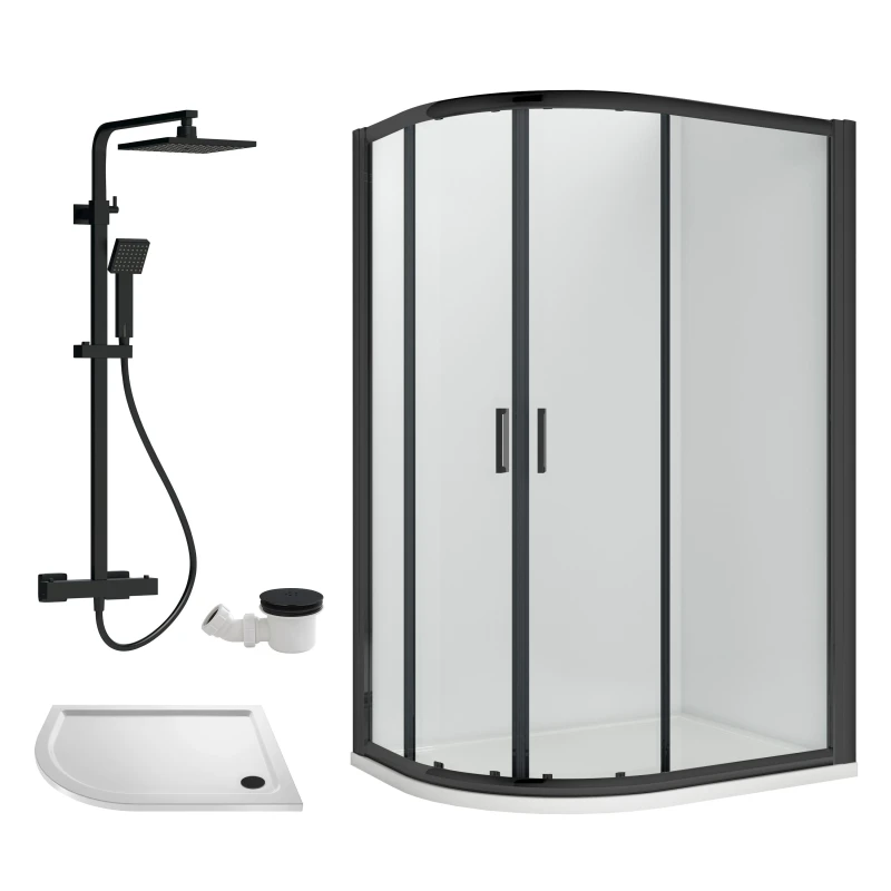 Image of Balterley Offset Left Quadrant Tray Square Shower Waste White Black 1000x 800mm White Unisex
