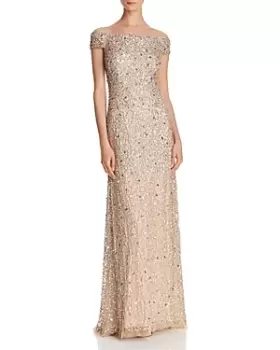 Image of Adrianna Papell Off-the-Shoulder Sequined Gown