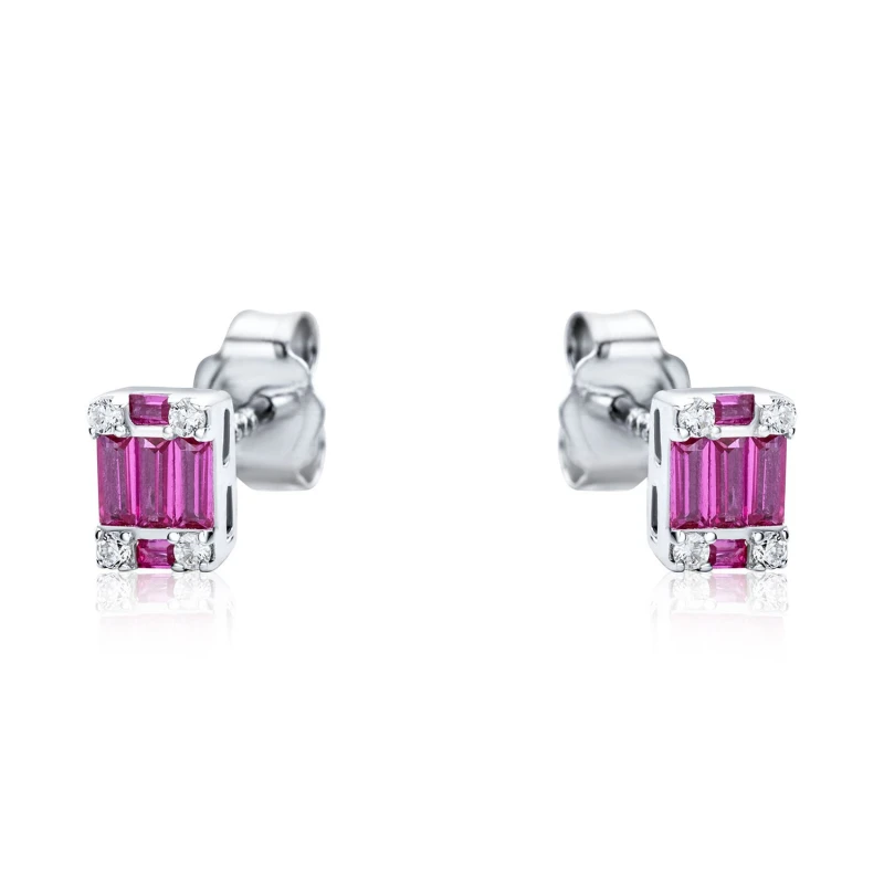 Image of Jewelco London Sterling Silver Red CZ Illusion Solitaire Cluster Stud Earrings - RE42794RB Silver female