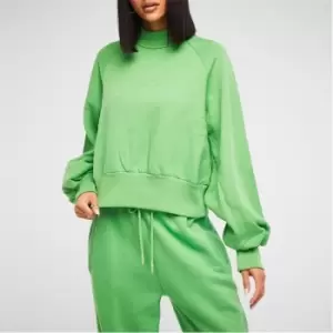 Image of Missguided Re_Styld High Neck Embroidered Sweatshirt - Green