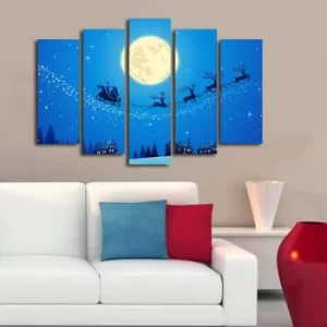 Image of 5PATNOEL-2 Multicolor Decorative Canvas Painting Santa Night Sky (5 Pieces)