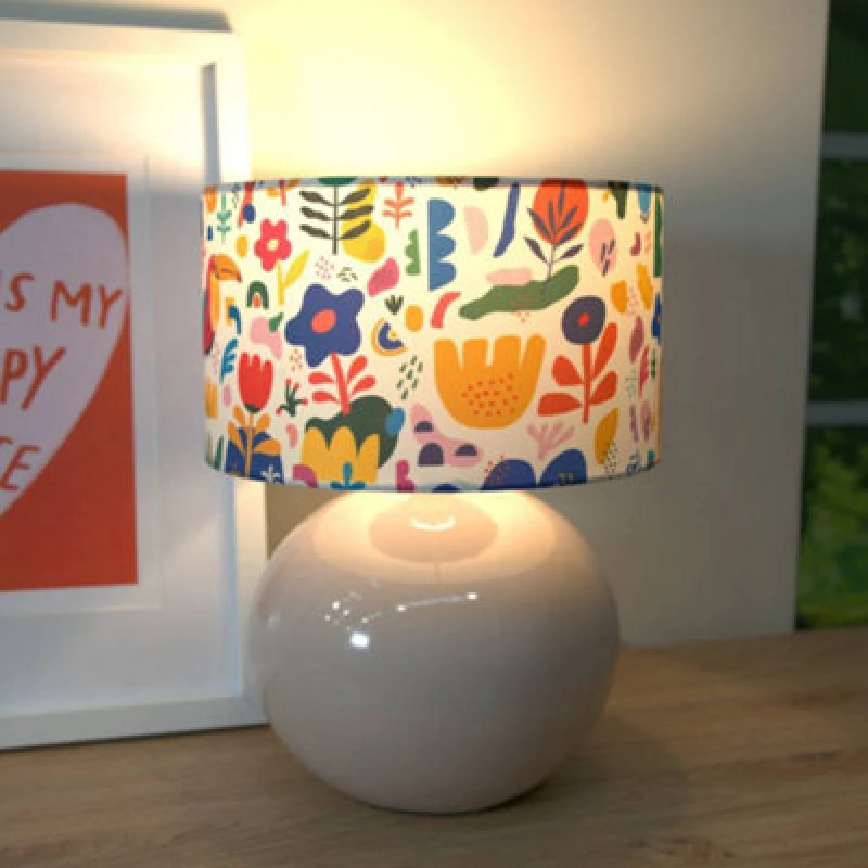 Image of ValueLights Bosco Natural Stone Globe Ceramic Table Lamp with Jungle Lamp Shade Multi