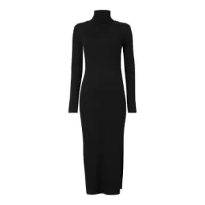 Image of Calvin Klein Jeans Logo Tape Roll Neck Rib Dress - Black