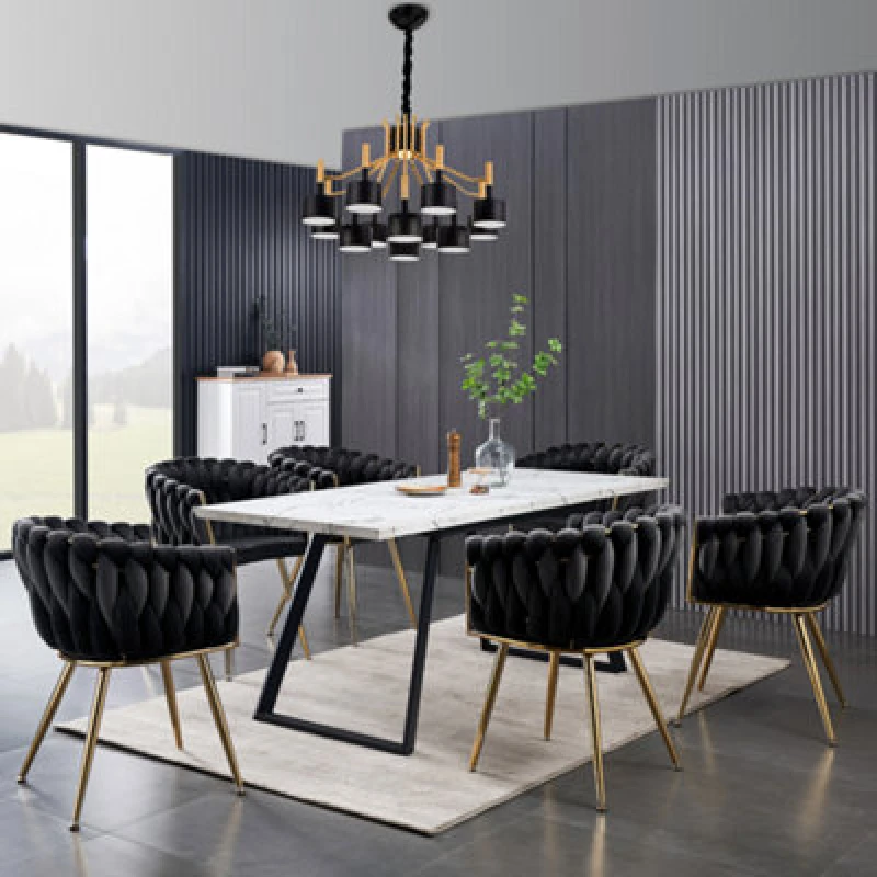 Image of Life Interiors Set of 6 Roma Knot Velvet Armchairs with Gold Metal Legs, Modern Tufted Design for Living Room in Grey Grey Unisex