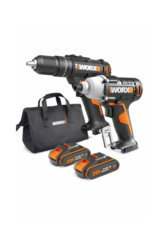 Image of Worx WX902 20v Cordless Combi Drill & Impact Driver with x2 2.0Ah Batteries