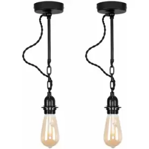 Image of Minisun - 2 x Industrial Matt Black Wall Light Fittings - No Bulbs