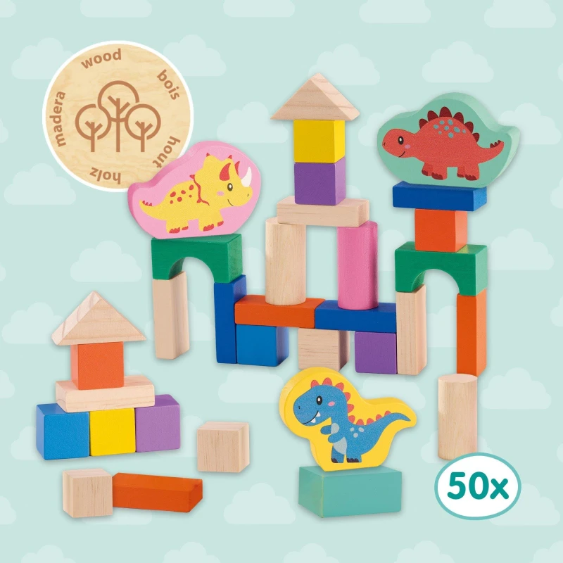 Image of SES Creative Wooden building blocks dinos - 50pcs bucket Multi unisex One Size