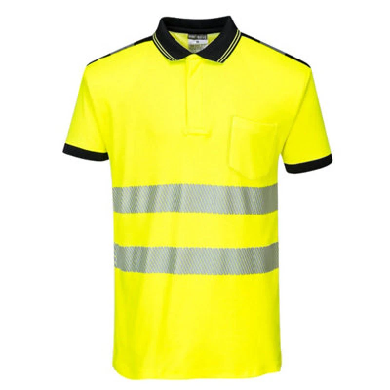 Image of Portwest PW3 Hi Vis Cotton Comfort Polo Short Sleeve Shirt T180YBRS Colour: Yellow / Black