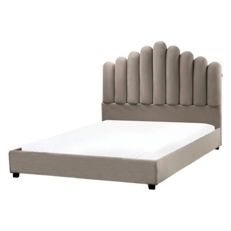 Image of Beliani Bed Velvet Vincennes 140 X 200 Cm (Eu Double) Taupe