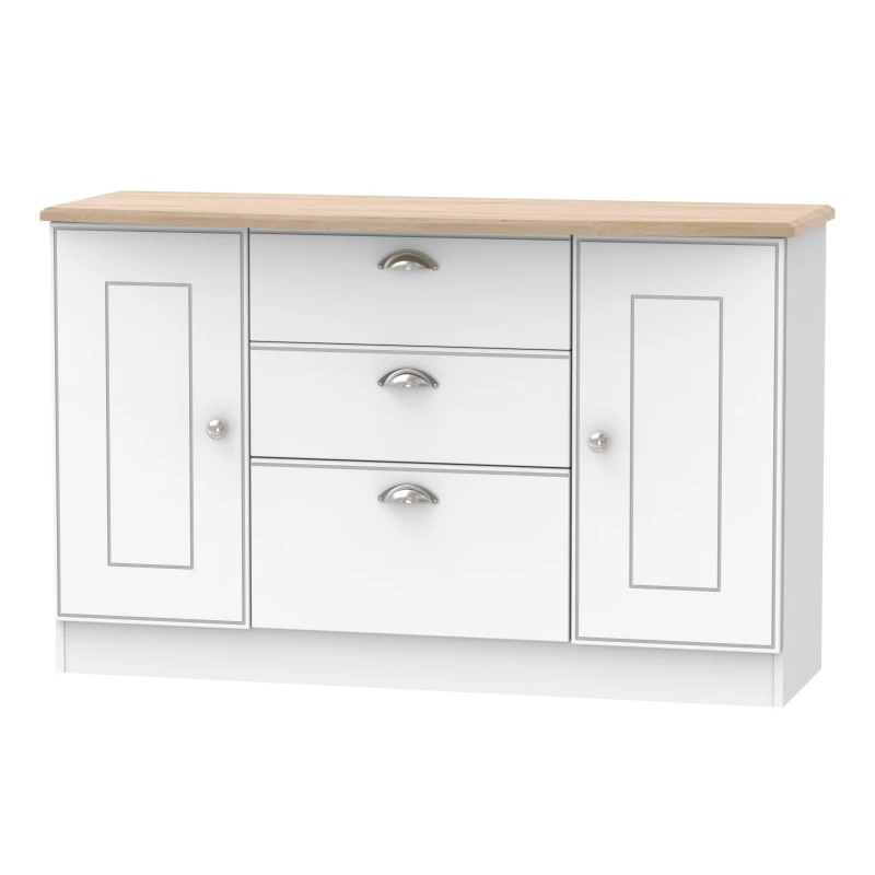 Image of Albert 2 Door 3 Drawer Sideboard In White Ash & Oak (Ready Assembled)