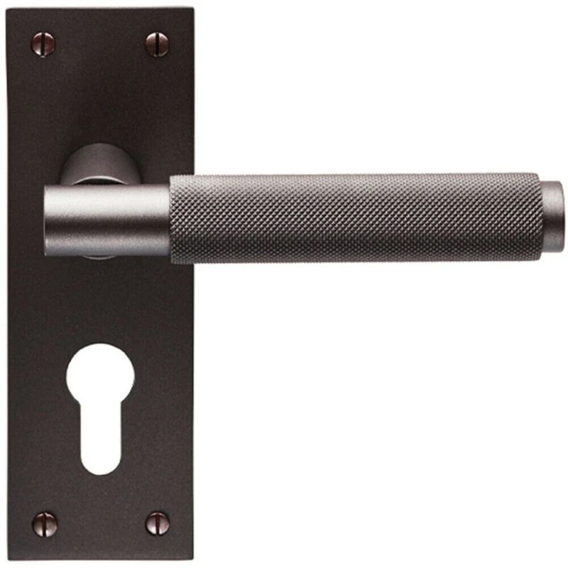 Image of Loops PAIR Knurled Round Handle on Slim Euro Lock Backplate 150 x 50mm Matt Bronze Multi
