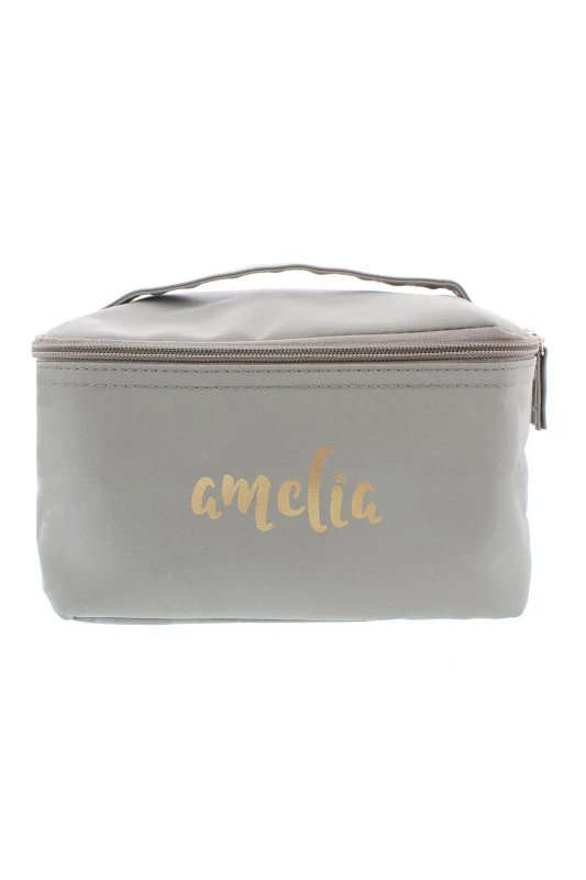 Image of Personalised Memento Company Personalised Gold Name Grey Toiletry Bag Grey