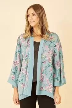 Image of Green Floral Satin Kimono