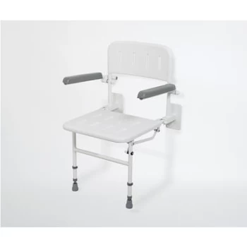 Image of White Wall Mounted Folding Shower Seat With Arms - Nymas