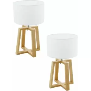 Image of 2 pack Table Desk Lamp Colour Natural Chrome Shade White Fabric Bulb E27 1x60W
