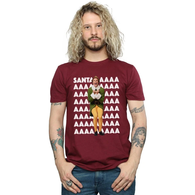 Image of Elf Elf Men Buddy Santa Scream T-Shirt in Burgundy Size: Small Burgundy S Male 5057736051320