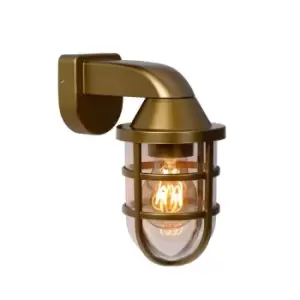 Image of Lucide Lewis Modern Wall Lantern Light Outdoor 1xE27 IP44 Matt Gold Brass