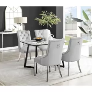 Image of Furniturebox Carson White Marble Effect Recatngular 120cm Dining Table & 4 Grey Belgravia Velvet Chairs