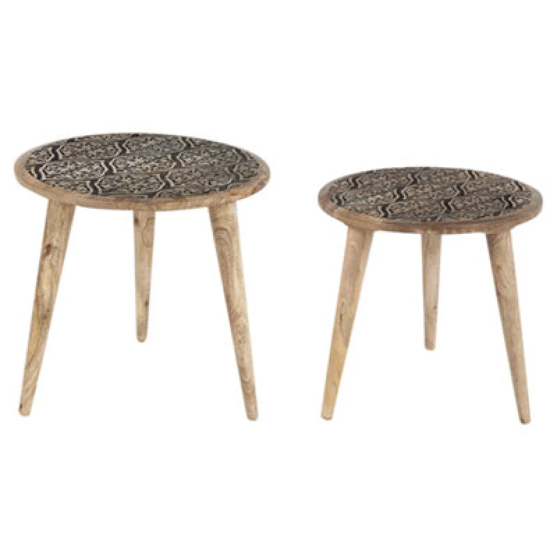 Image of Beliani Set Of 2 Side Tables Sharma Mango Wood Brown/ Black