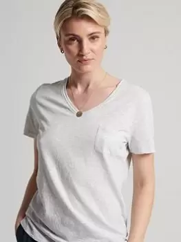 Image of Superdry Studios Pocket V Neck T-Shirt - Grey, Size 16, Women