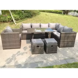 Image of Fimous 7 Seater Outdoor Dark Grey Rattan Lounge Complete Sofa Set with 2 Stools