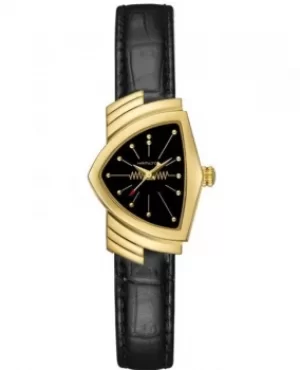 Image of Hamilton Ventura Quartz Black Dial Black Leather Strap Womens Watch H24101731 H24101731