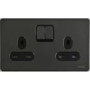 Image of Schneider Electric Ultimate Screwless Flat Plate - Switched Double Power Socket, Single Pole, 13A, GU3420BBN, Black Nickel with Black Insert