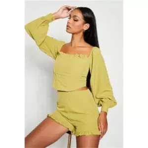 Image of I Saw It First Khaki Off Shoulder Long Sleeve Corset Crop Top - Green