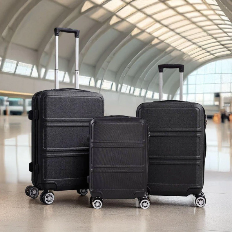 Image of SHEONLY 3PCS Lockable Travel Suitcase Set Black unisex One Size