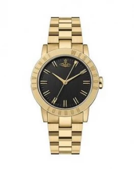 Image of Vivienne Westwood Vivienne Westwood Warwick Gold Coloured Black Dial Bracelet Watch