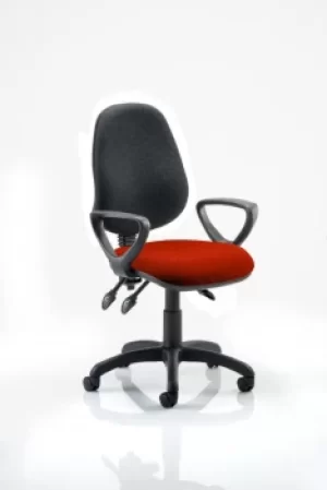 Image of Eclipse III Lever Task Operator Chair Black Back Bespoke Seat With Loop Arms In Orange