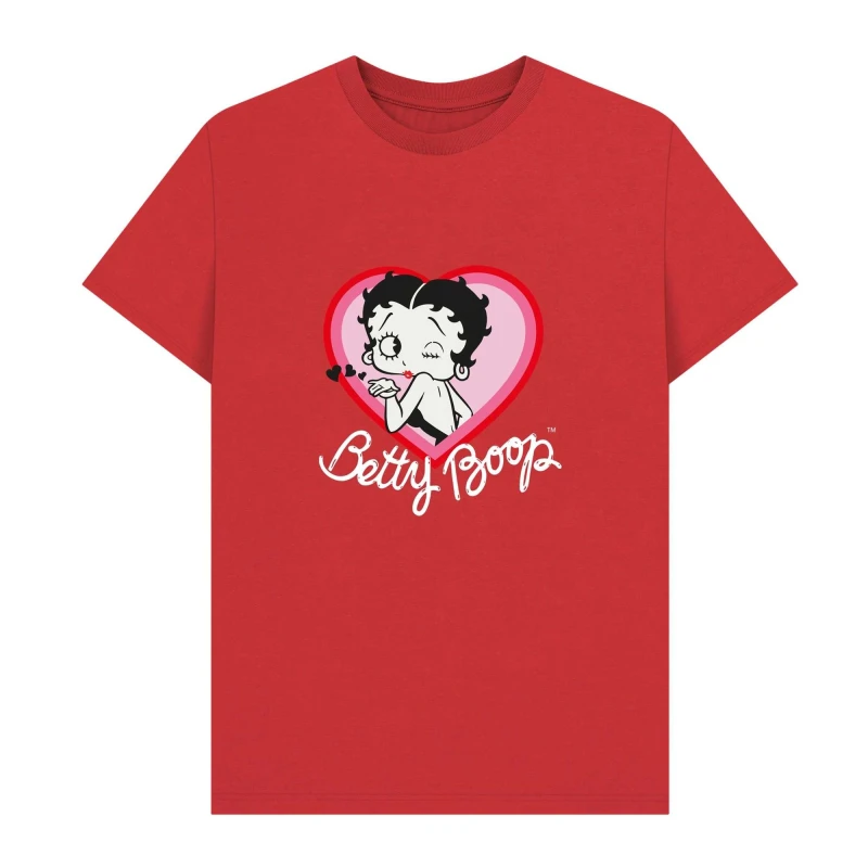 Image of Betty Boop Mens Blow A Kiss T-Shirt in Red Size: Small Red Male S