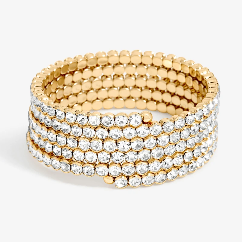 Image of Mood Gold Crystal Round Wrap Cuff Bracelet Jewellery Sets One Size Gold 42533510000