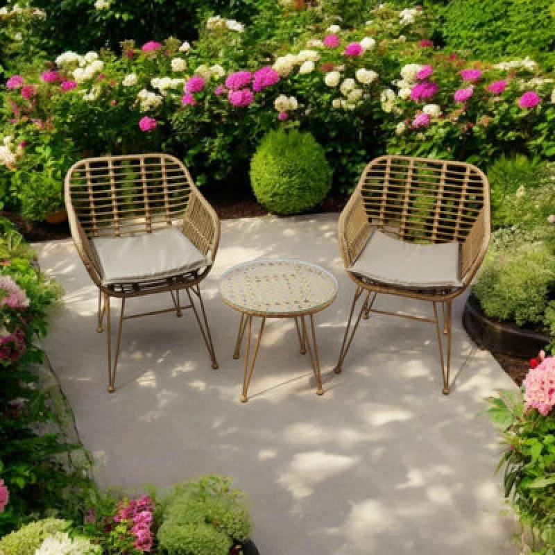 Image of Three Piece Rattan Bistro Set-Table And 2 Chairs