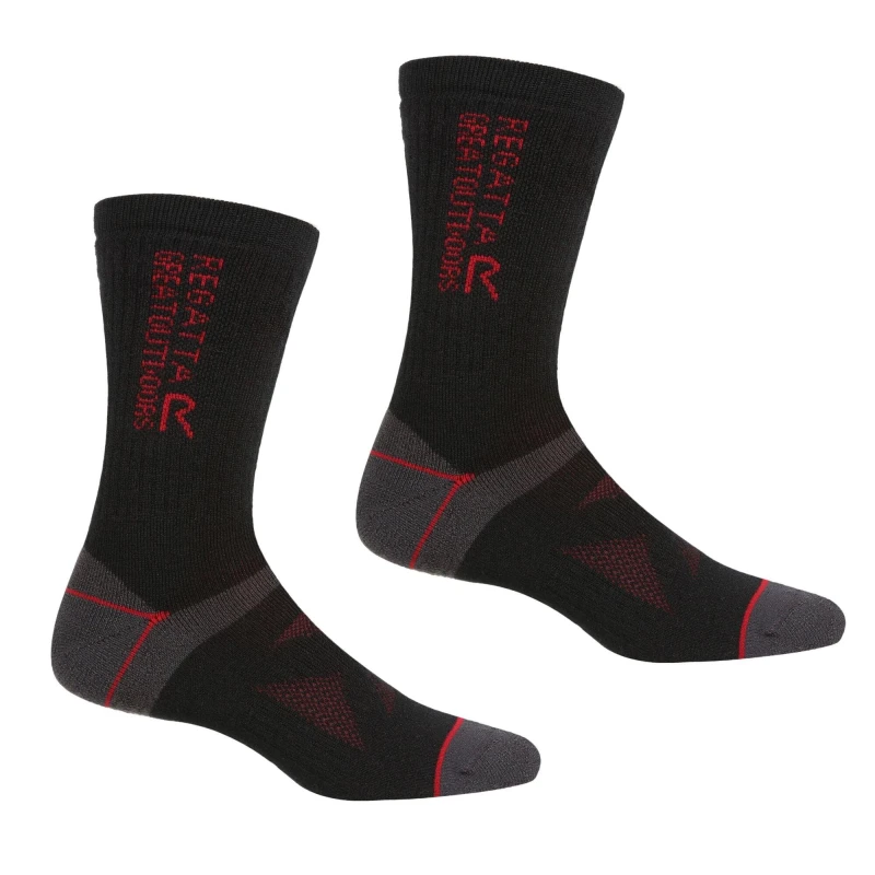 Image of Regatta Regatta 2 Pair Wool Hiker Sock in Black Size: 9-12 Black 9-12 Unisex 5059404198542