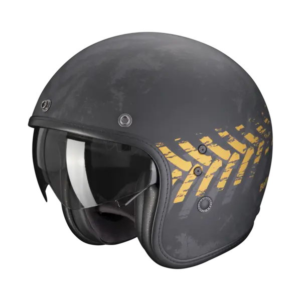 Image of Scorpion Belfast Evo Nevada Matt Black-Gold Jet Helmet Size XS