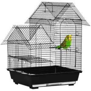 Image of PawHut Metal Bird Cage with Stand for Parrot Cockatiel Budgie Finch Canary Food Containers Swing Ring Tray Handle Small Black 39 x 33 x 47 cm