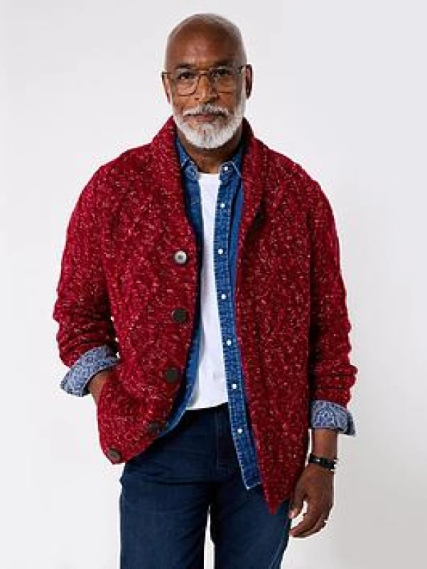 Image of Joe Browns Joe Browns Men Stylish Toggle Button Cable Cardigan in Red Size: Medium Red M Male 5059953312284
