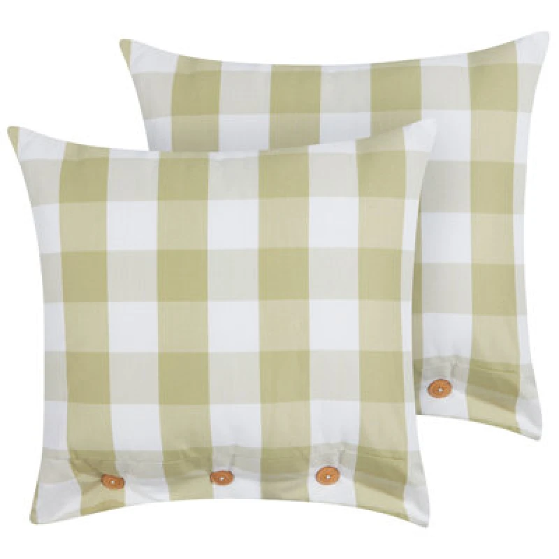 Image of Beliani Set Of 2 Decorative Cushions Tamnine 45 X 45cm Light Green Checked