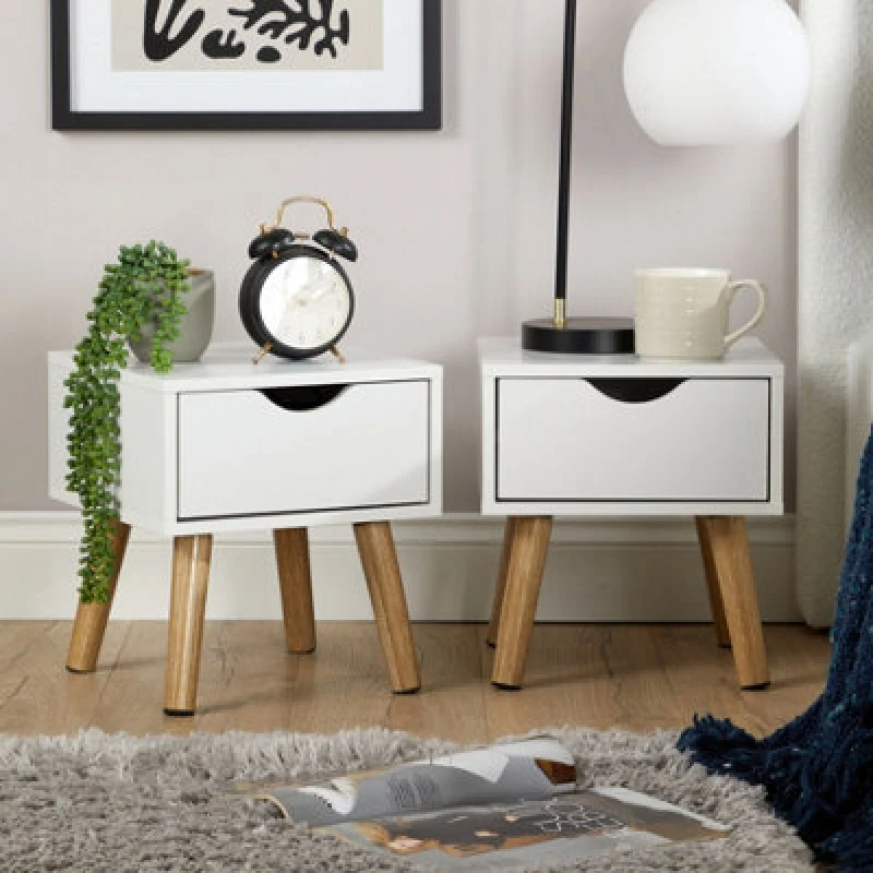 Image of Home Source Boden Pair Of 1 Drawer White Bedside Table Storage Units