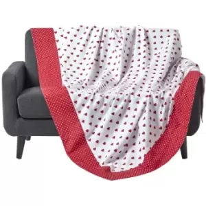 Image of Cotton Red Heart Decorative Sofa Throw - Red - Homescapes