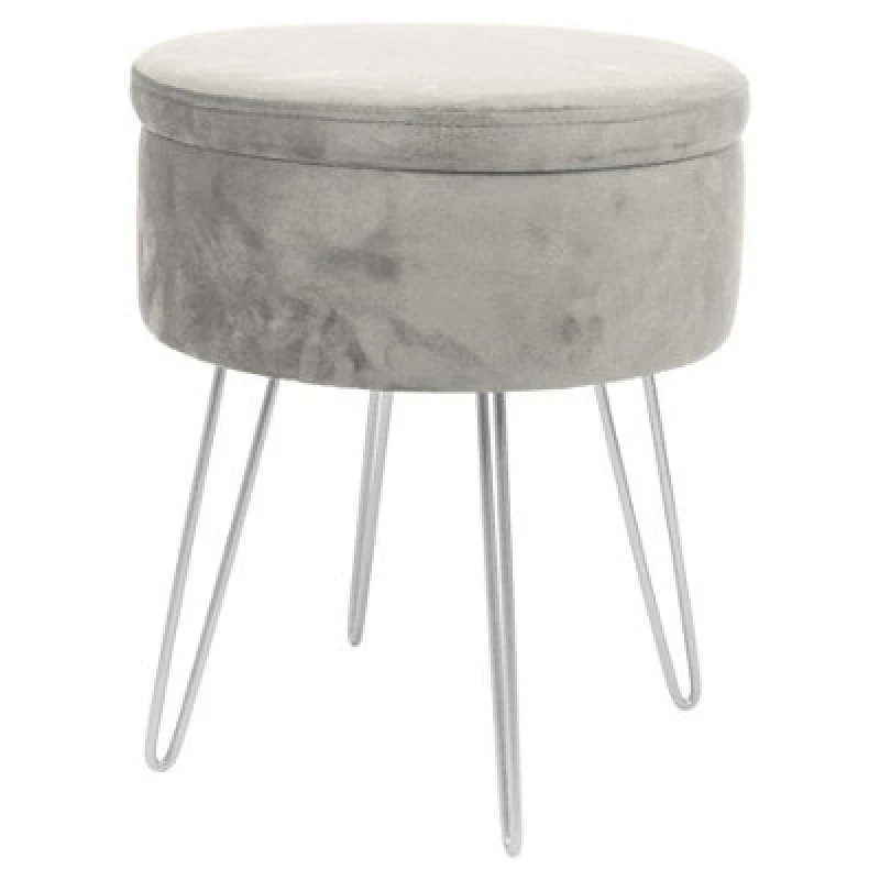 Image of Harbour Housewares Velvet Storage Footstool - Round Modern Dressing Table Footstool Vanity Seat Chair - 45 X 36Cm - Grey/silver
