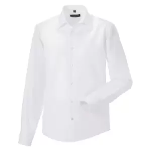 Image of Russell Collection Mens Long Sleeve Tailored Ultimate Non-Iron Shirt (15inch) (White)