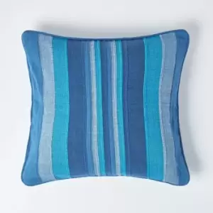 Image of Cotton Striped Blue Cushion Cover Morocco , 45 x 45cm - Blue - Homescapes