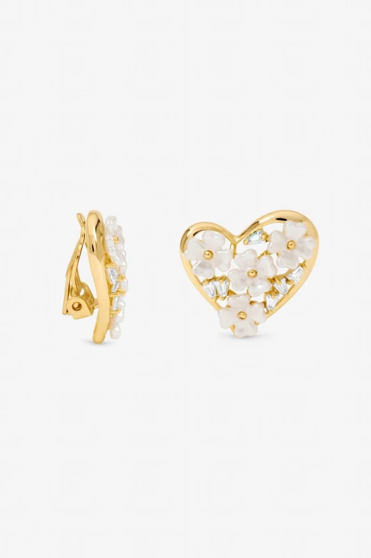Image of Jon Richard Womens Gold Plated Floral Encrusted Heart Clip Earrings Gold Female One Size