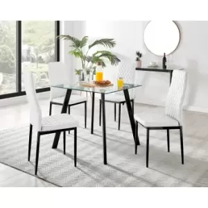 Image of Furniture Box Seattle Glass and Black Leg Square Dining Table & 4 White Milan Black Leg Chairs