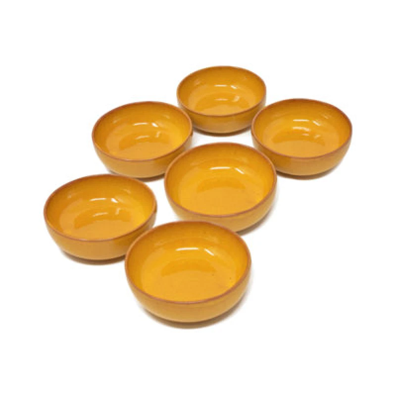 Image of Verano Spanish Ceramics Selena Glazed Hand Dipped Kitchen Dining Set Of 6 Small Bowls (Diam) 10Cm In Orange
