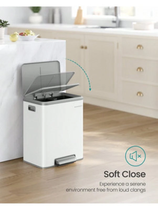 Image of Songmics Kitchen Bin, 2 X 4 Gal. (2 X 15 L) Double Bin For Recycling And Waste, Rubbish Bin, Inner Buckets, Steel, Soft-Close Lid